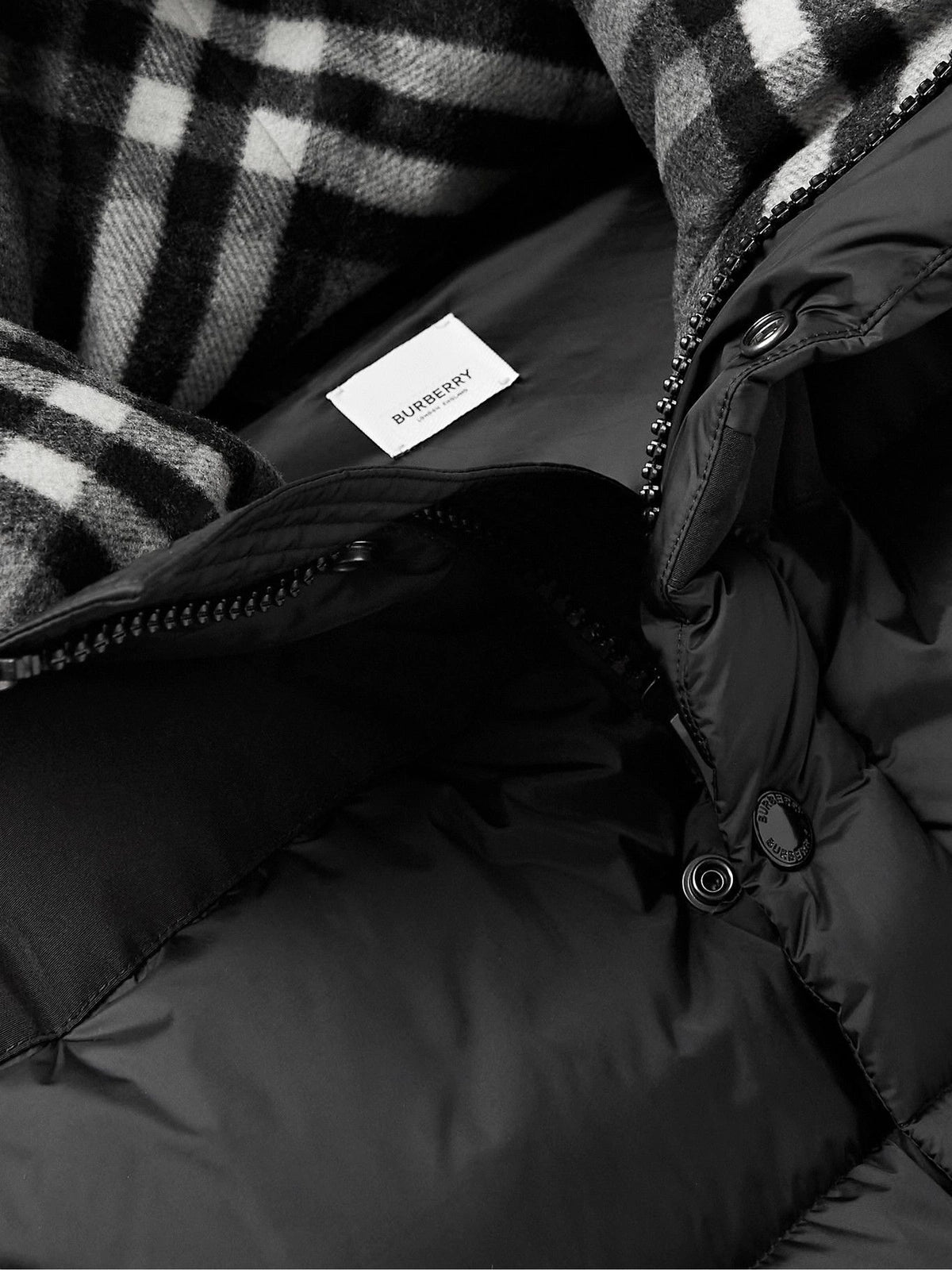 Convertible Canvas - Trimmed Quilted Nylon Hooded Down Jacket – Black - Bloom