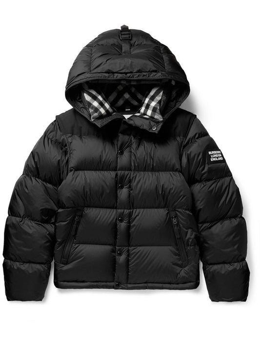 Convertible Down Jacket with Zip-Off Sleeves — Black Quilted Nylon