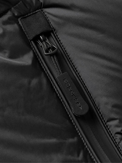 Canvas-Trimmed Quilted Jacket — Water-Resistant, Hooded, Black