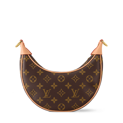 Loop Bag crescent silhouette monogram canvas – curved half moon shape side view 