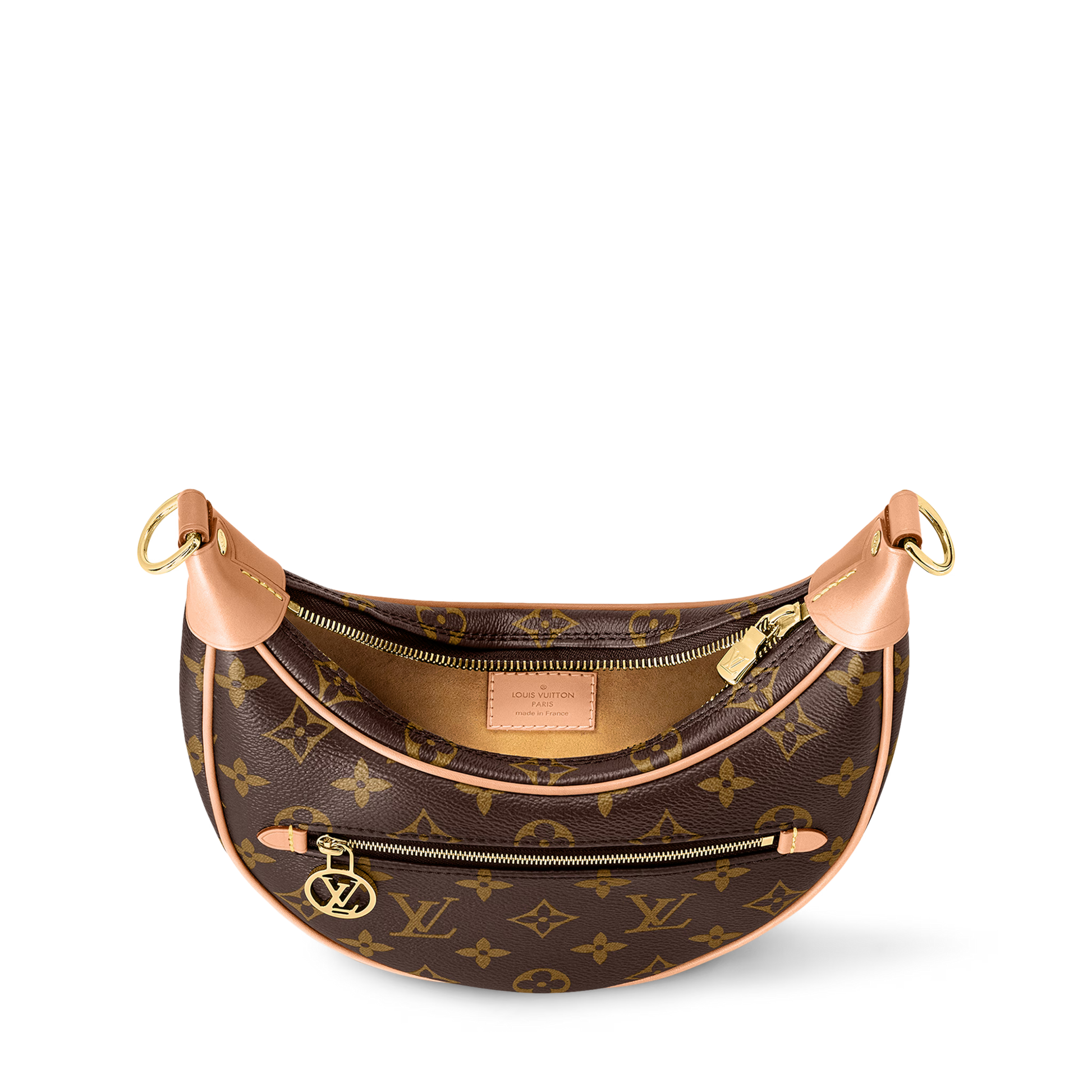  Loop Bag interior microfiber lining – zip closure open monogram crescent bag 